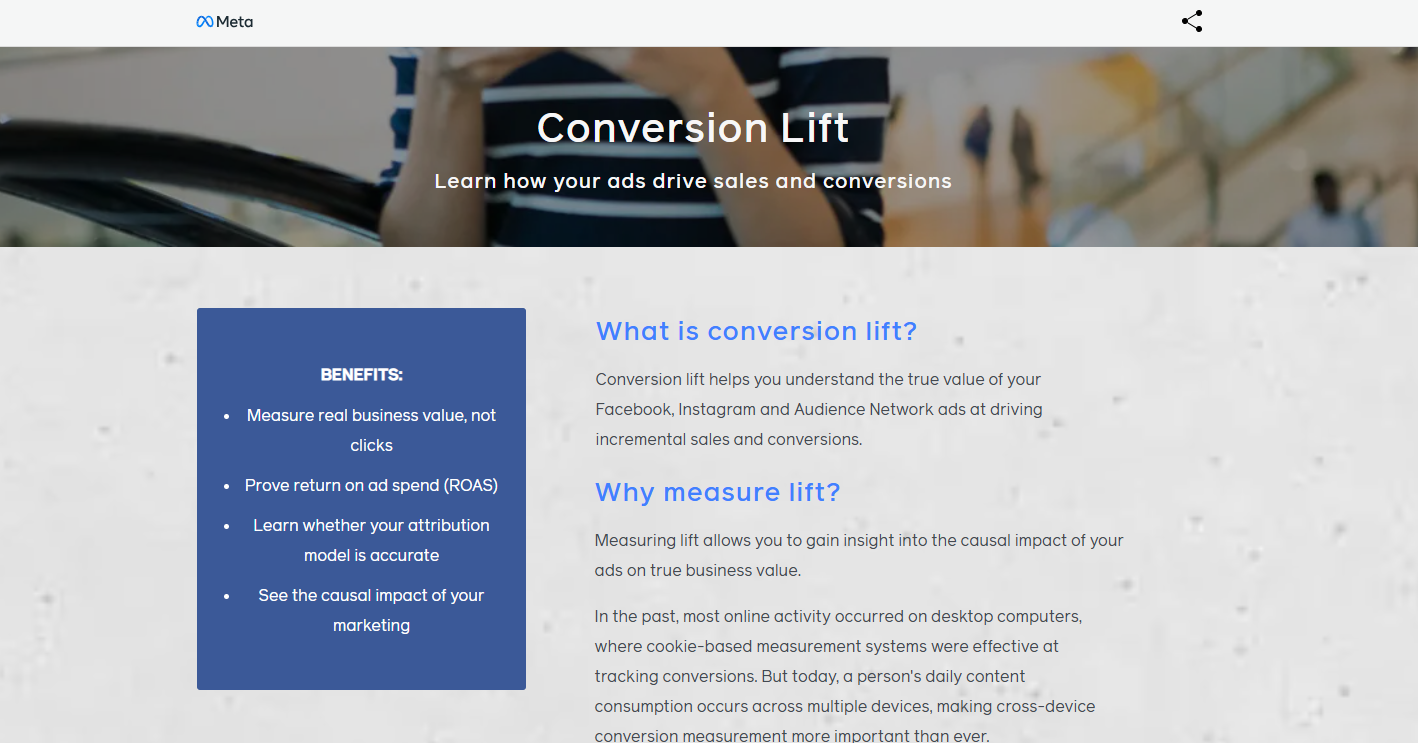 Screenshot of Meta Conversion Lift website (2025 Feb 24)