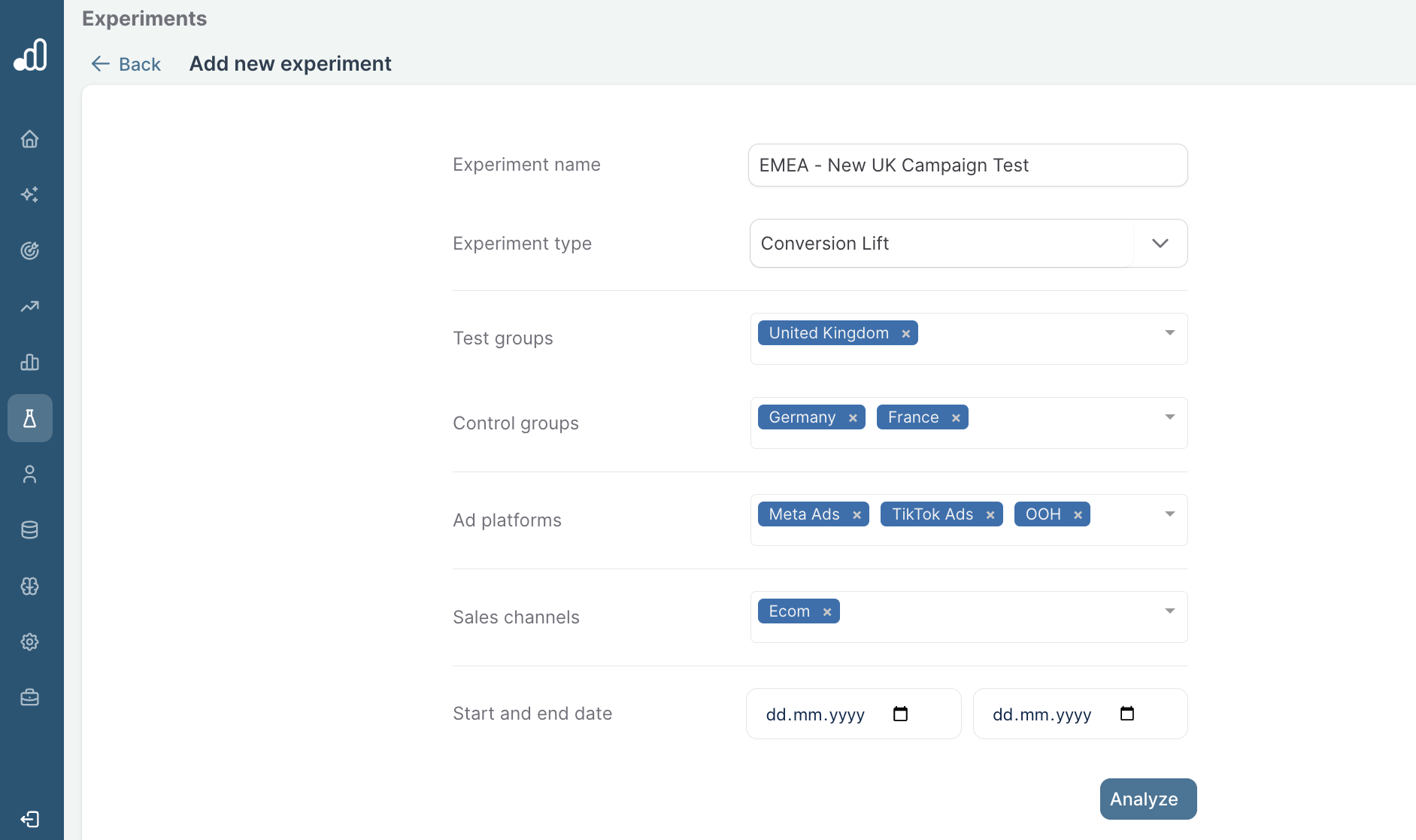Sellforte Experiments - Test Analyzer