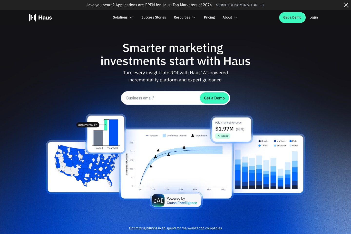 Screenshot of Haus’s website homepage, captured September 9, 2026.