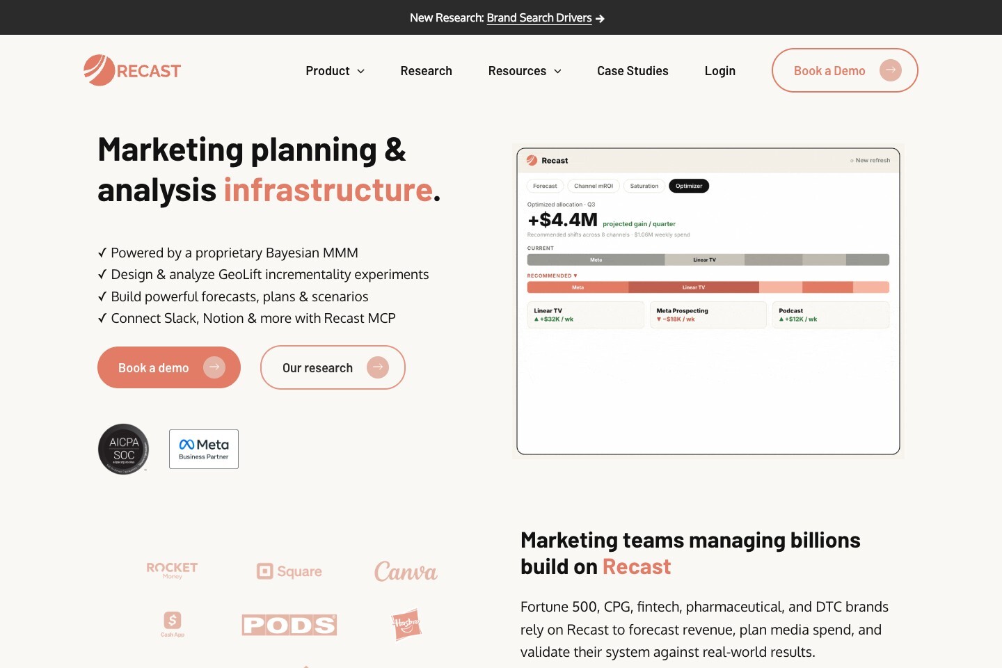 Screenshot of Recast’s website homepage, captured September 9, 2026.