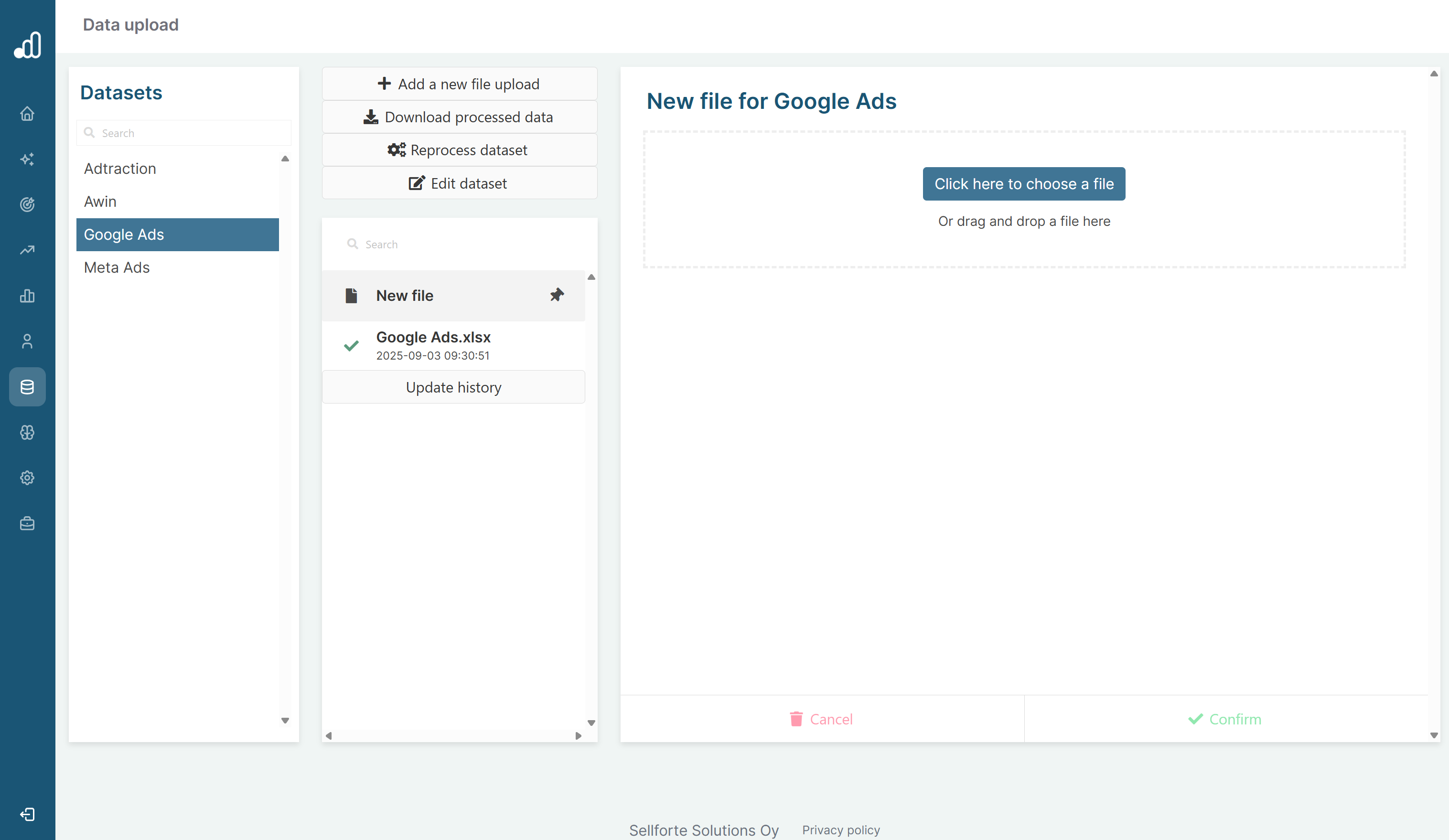 Sellforte's Data Upload feature
