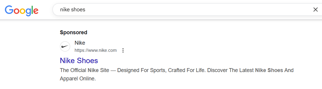 Branded Search Ad by Nike