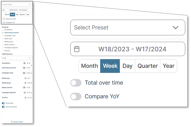 Filters in Sellforte Marketing Dashboard