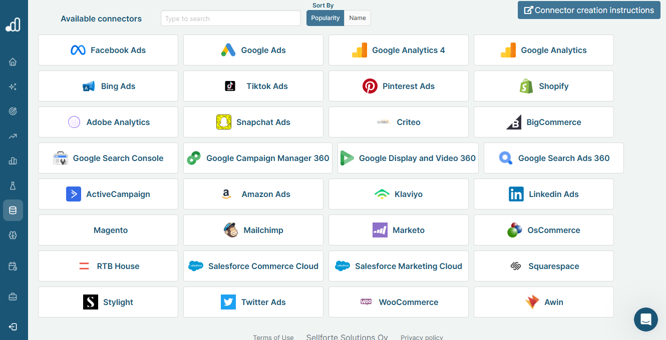 Sellforte data connectors