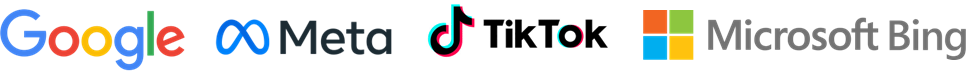 Logos of Google, Meta, TikTok, Microsoft Bing