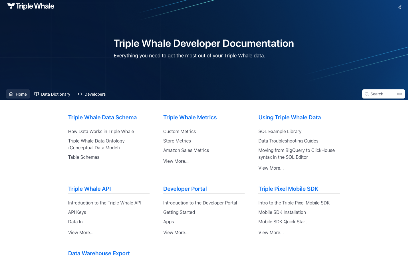 Triple Whale developer website