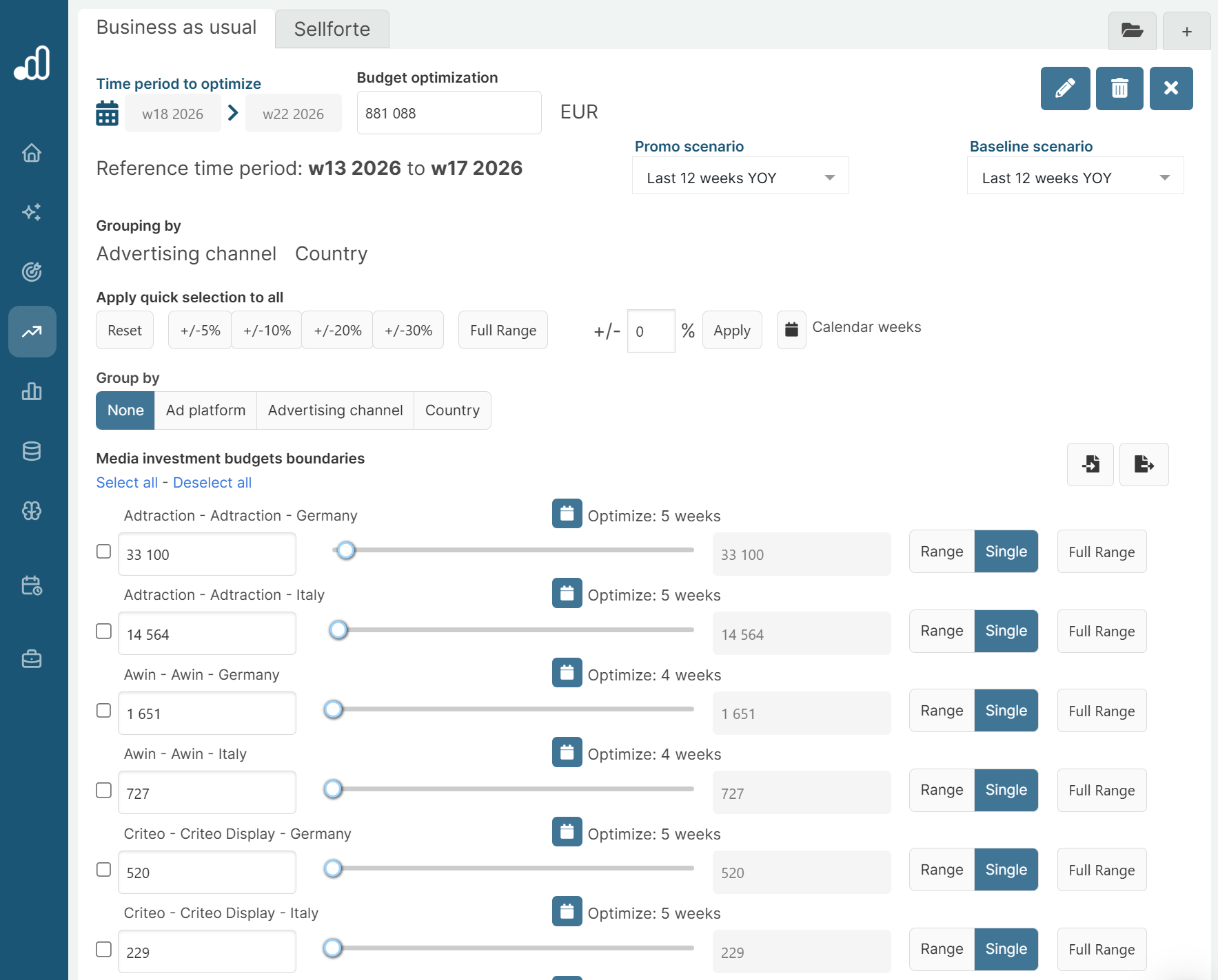 Advanced Scenario configuration in Sellforte Optimizer