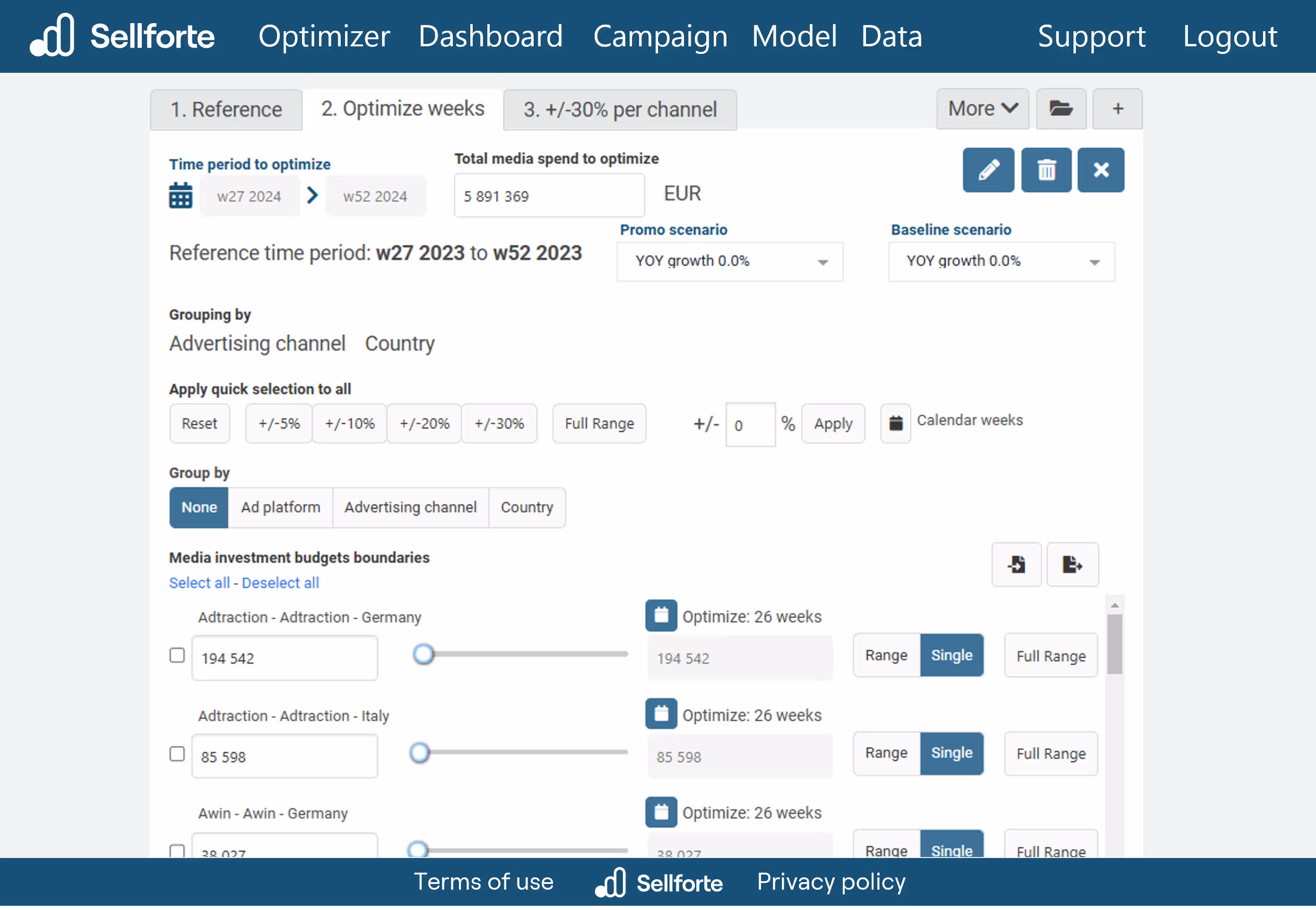 Advanced scenario configuration in Sellforte's Optimizer